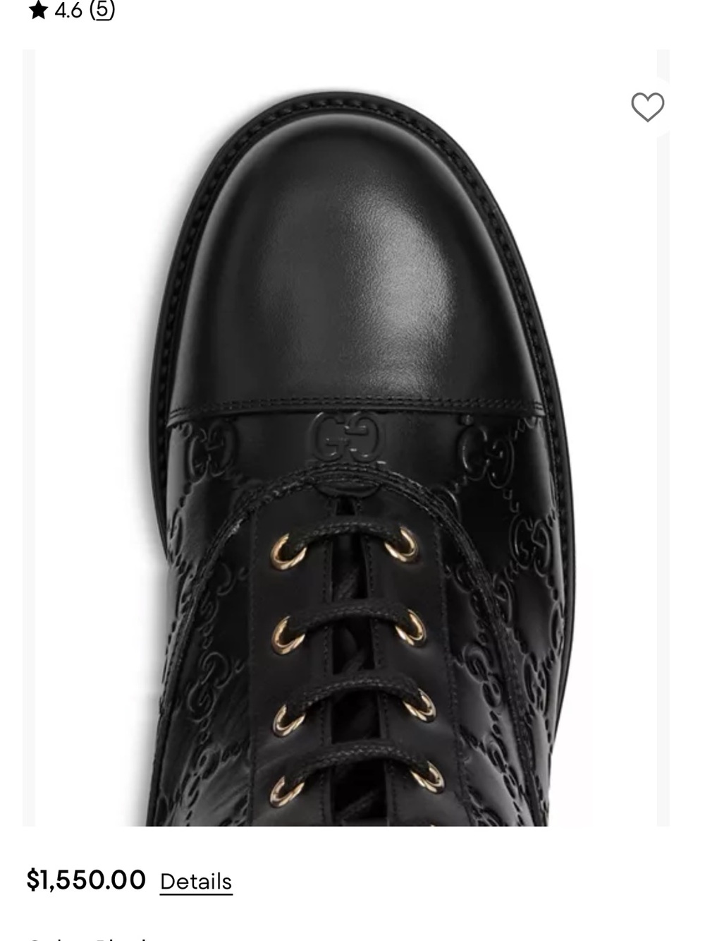 Gucci Black Embossed Lace-Up Lug Sole Combat Boot - Picture 4 of 6